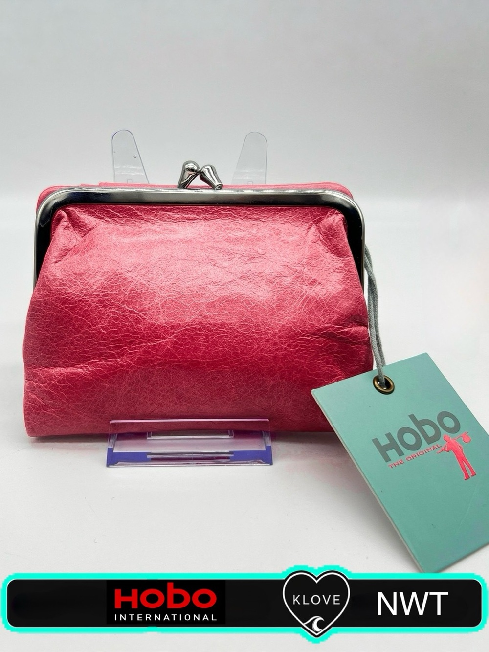 NWT ✨VHTF✨ HOBO Vera Oleander Pink Leather Kiss Lock Bifold Wallet